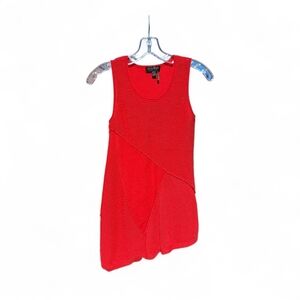 Donna Karan Red Knit Top Patchwork Cotton Asymmetrical Sweater Scarlet Lux XXS
